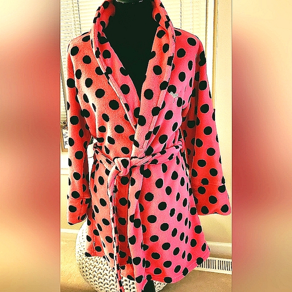 PINK Victoria's Secret VS Robe Polka Dot Woman's Like New Soft XS S Logo Dog